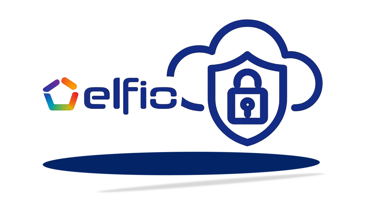elfio-Logo mit Cloud- und Schutzschildsymbol.